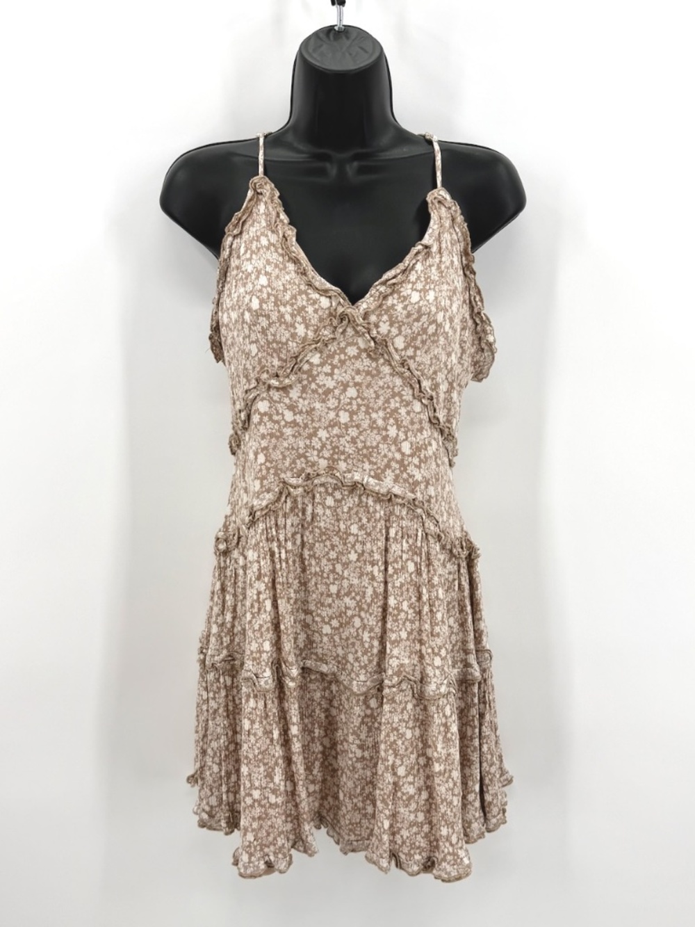Altard State Elise Floral Ruffle Mini Dress Womens L Brown White Tiered Cami